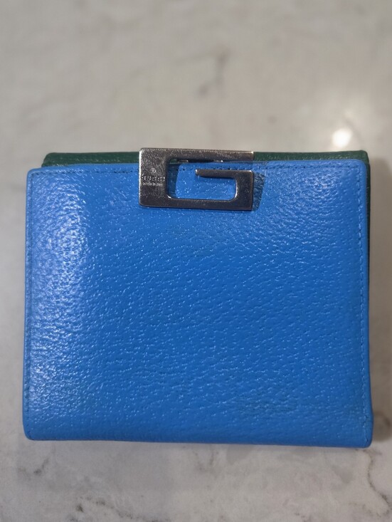Gucci Handbags - Gucci Green And Blue Leather Wallet with Silver G-Clasp